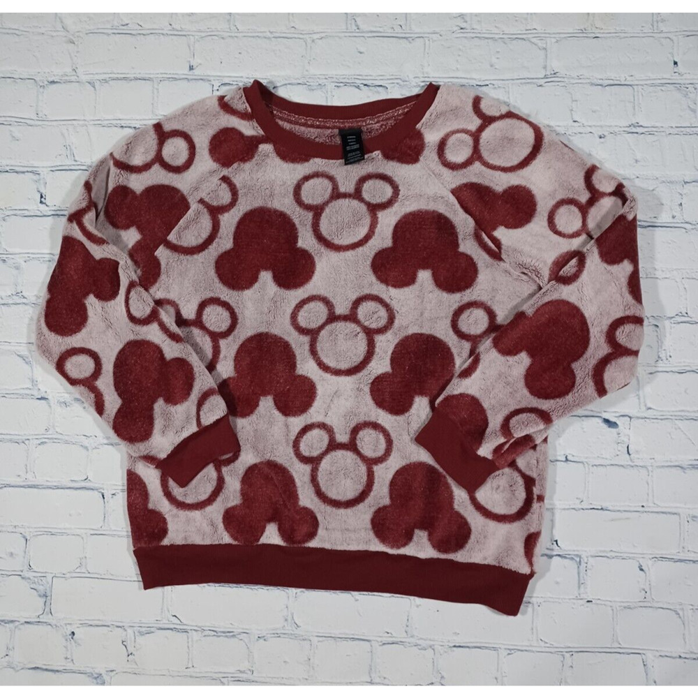 Mickey‎ Mouse Shirt Size M Red White Soft All Over Print Sweatshirt Disney